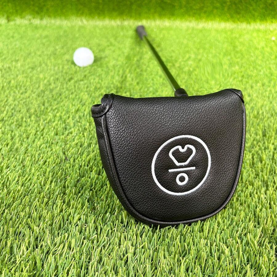 1pc Golf Putter Head Cover, Hook And Loop Closure, Durable PU Shell, Plush Lining, Cute Cartoon Design, White Golf Accessory - Black - View 1