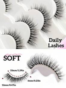 Sibeuna 6 Pairs Natural Fluffy Soft Cross Fine Faux Mink False Eyelashes, Transparent Stem, Suitable For Daily Makeup, Travel Essential, Suitable For Beginners - Black - View 6