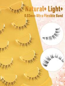 5 Pairs Transparent Stem Cat Eye 3D Faux Mink False Eyelashes, Short Soft Natural Curl Reusable Thin Invisible Lash Band, Suitable For Small Eyes To Create Natural Long Lash Look, Perfect For Daily And Date Makeup - Black - View 5