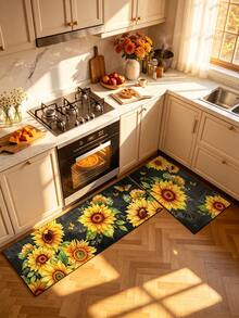 1/2pcs Autumn Floor Mat, Vintage Sunflower Pattern, Diatomaceous Earth Mat, Super Absorbent, Non-Slip, Perfect For Bathroom, Kitchen And Dining Room, Quick Drying, Perfect Gift For Home Decor And Bathroom Mat, Autumn Gift! - Multicolor - View 3