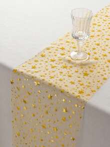 Star‑Printed Tulle Table Runner, Sheer Gauze Decorative Tablecloth, Table Overlay For Wedding Birthday Holiday Celebration Banquet Party Desktop Decoration Supplies - Multi-color (Random) - View 6