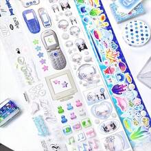 60cm/Roll Cute Retro Y2K Electronic Communication Fish Tank PET Die-Cut Sticker Tape Roll Sample Book, Waterproof Transparent Decorative Tape, Suitable For Goo Cards, Planner, Scrapbook, Photo Card DIY Crafts - Square - View 5