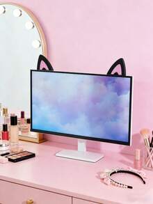 1 Set Acrylic Cat Ear Screen Decor, Computer Monitor Decoration Accessories, Cute Gaming Desk Decor, Girly Desktop Aesthetic Decor, Pink & Black Color Screen Top Decor, Suitable For Home Office, Bedroom, Study, Gaming Space, Live Streaming Workspace Desktop Upgrade - Multicolor - View 2