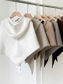 1pc Women's Solid Color Hooded Wool Blend Knit Warm Decorative Casual Style Triangle Hooded Shawl Scarf Suitable For Shopping, Outings, Skiing, Autumn/Winter - Multicolor - View 3
