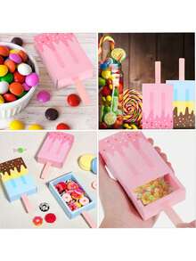 12/24/48pcs Ice Cream Shaped Paper Gift Boxes, 3.6x2 Inch Mini Cartoon Candy Folding Paper Boxes, Gender Reveal Party Decoration - DIY Cute Party Favors And Mini Candy Boxes, Suitable For Halloween, Birthday, Wedding Party (Pink, Blue) - A - View 8