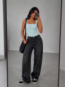Women's Sexy Ribbed Square Neck Sleeveless Tummy Control Camisole - Baby Blue - View 5