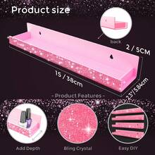 15 Inch Diamond Crystal Rhinestone Acrylic Nail Polish Holder Fashion Glasses Essential Oil Photo Display Storage Rack Pink,Back To School - Pink - View 3