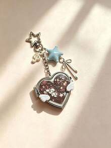 Korean Vintage Love Small Wing Mirror Bag Charm Ins Style Music Note Guitar Pendant Portable Heart-Shaped Y2k Small Mirror Niche Key Chain - Multicolor - View 5