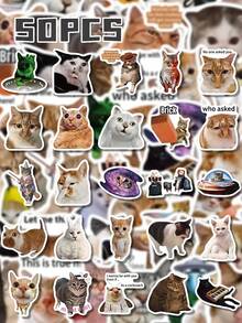 50/100Pcs PP Funny Cat Meme Stickers, Fun Patterns Of Viral Hilarious Cat Meme Images, Suitable For Journals, Water Bottles, Notebooks, Storage Boxes, Skateboards, Helmets, Luggage, Laptops, Guitars, Tablets, Power Banks, Folders, Gift Boxes - Multicolor - View 8