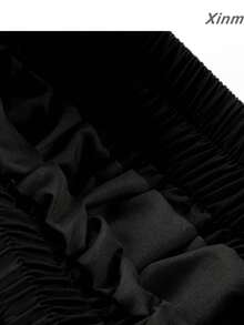 Elegant Layered Skirt With Lace Patchwork And Ruffle Hem, Soft Spring/Summer Style, Versatile For Travel, Casual And Vacation Wear - Black - View 3