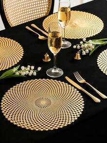 Gold Round Minimalist PVC Placemats, Washable, Easy To Clean, Wipeable, Non-Slip, Holiday Wedding Festival Table Mat Decor Suitable For Dining, Events, Banquets, Weddings, Bridal Showers, Home Daily Use - Multicolor - View 2
