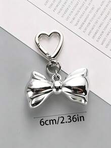 1pc Korean Ins Style Silver Bowknot Keychain Heart Pendant Niche Design Bag Accessory - Multicolor - View 2