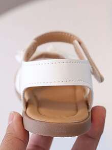 1 Pair Girls' Summer Double Bow Sandals With Hook-And-Loop Buckle, Soft Sole, Non-Slip, Princess Style Open Toe Beach Shoes - Beige - View 6