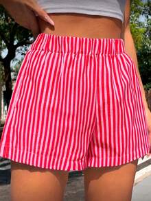 Women Two-Piece Outfits - 2 Playera Blanca con Short Rayas Rojo con Rosa - View 2
