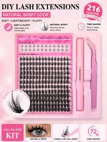 Queenice 2-In-1 DIY Eyelash Extension Kit With Spiky Lash Clusters & Bottom Lashes, Wispy Soft Fluffy Manga Style False Eyelashes Set, Lightweight Reusable Individual Lashes With Applicator Tool, Beginner-Friendly Salon Quality Eye Makeup Kit, Pink Gift Box - Black - View 5