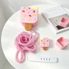5pcs/Set Pastel Sweet Girl Style Ice Cream Shaped Charger Protective Case EVA Hard Shell Storage Bag, Includes Storage Bag/Protective Head Shell/ Wrap/Cable Tie, Soft Silicone Anti-Breakage Anti-Shock Anti-Drop Anti-Cat Bite Anti-Bend, Compatible With Apple 18/20 Charger Protection Storage, Super Convenient For Carrying And Storage, Essential Digital Accessory For Sweet Girls - Multicolor - View 6