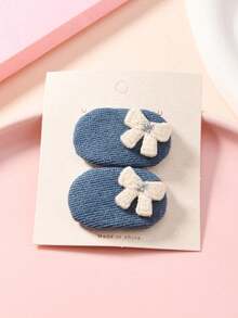2pcs/Set Girls Sweet Fabric Small Oval Hair Clips, Rabbit, Cherry, Flower, Mushroom Decor Children BB Clips, Simple Versatile Kids Hair Accessories - 2 Pieces Per Set - View 2