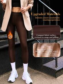 New Women's Winter Single Piece 220g Warm Shaping Mid-Waist Leggings Sexy Sheer Slim Fit Base Layer High Elasticity Comfortable - Chocolate Brown - View 8