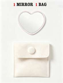 8/2pcs Heart-Shaped Makeup Mirror & Cosmetic Storage Bag Set, White Glass Makeup Mirror With Elegant Makeup Bag, Portable Heart-Shaped Mirror For Touch-Ups, Velvet Snap Button Storage Bag Jewelry Pouch - Multicolor - View 7