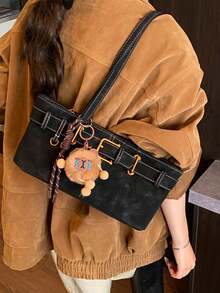 Nicekee Vintage Versatile And Fashionable Handbag, Equipped With Square Buckles And Exquisite Hanging Decorations, Suitable For Shopping And Commuting - Black - View 4