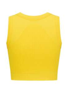 Women's Seamless Knit Sports Tank Top, Built-In Fixed Bra Pads, Ribbed Round Neck Sleeveless Fitness Workout Top - Yellow - View 7