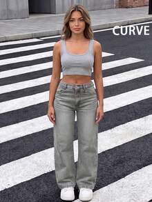 Casual All-Match Versatile Women's Straight Leg Jeans - Grey - View 6