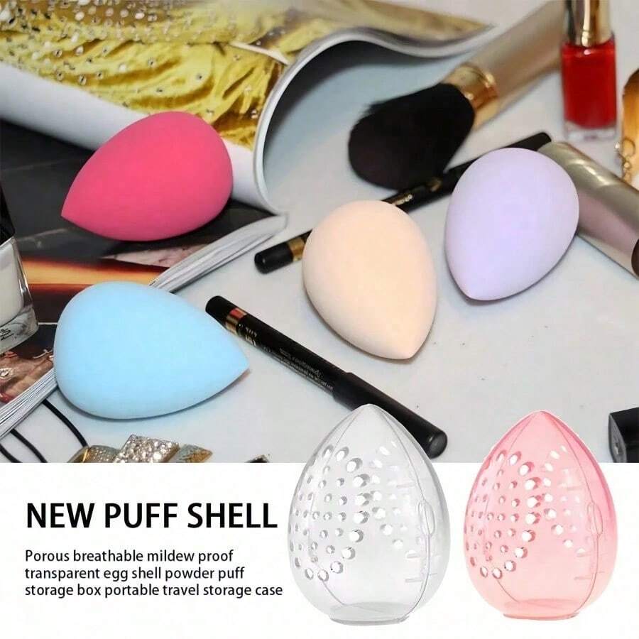 1/2pcs Beauty Sponge Makeup Storage Egg Powder Puff Makeup Egg-Shaped Transparent Holder Powder Puff Drying Box Makeup Accessories - Multicolor - View 1
