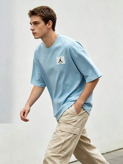Nike Jordan Men's Short Sleeve Fashion Versatile Comfortable Minimalist Logo Print Loose T-Shirt Light Gem Blue