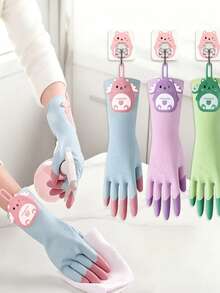 Cute Cartoon Bear Housework Gloves, Reusable Hanging Cleaning Gloves, Cute Cartoon Multi-Color, Anti-Slip Particles, Soft Breathable Fit, Dishwashing Laundry Bathroom Cleaning, Multi-Scenario Universal, Suitable For Dishwashing And Laundry - Multicolor - View 5