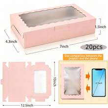 50/30/20/10/1pc Paper Cookie Box With Transparent Window - Square Packaging Box Suitable For Macarons And Donuts, Perfect For Parties, Birthdays And Holiday Gatherings - Durable Food Container, Can Hold Candy, Chocolate, Pastries, Party Favors, Holiday Packaging And Decorative Packaging - Pink - View 8