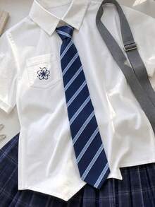Women's Classic JK Striped Tie, Hand-Tied School Style, Dark Blue DK Uniform Shirt, Japanese Basic Style, Korean Version, Daily Accessory - Multicolor - View 5
