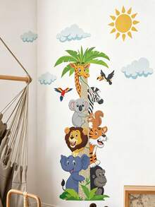 1pc Cartoon Animal Pattern Wall Sticker, Cartoon PVC Wall Decal For Home Decoration,Stickers,Wall Decal, Vinyl Decal For Home Decorations,Spring Decoration Items Refresh Your Home,Rama Decoration Stickers Gifts Birthday Graduation - Multicolor - View 4