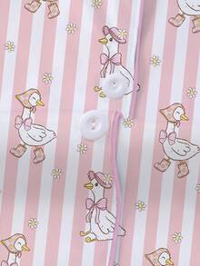 2pcs/Set Women's Pajama Set, Swan Print, Women's Loungewear, Spring/Summer Holiday Outfit, Short Sleeve Top And Shorts Set - Pink - View 3