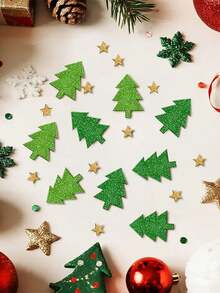 100pcs Glitter Christmas Tree & Confetti Self-Adhesive Stickers, Green Christmas Tree & Gold Star Pattern, Suitable For Table Scattering, Gift Decoration And DIY Crafts, Perfect For Christmas & Winter Theme Parties - One Size Fits All - View 5