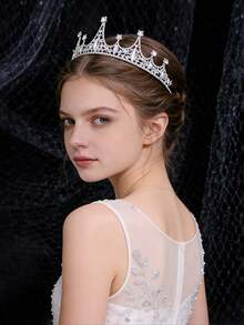 1pc Kids Girls Gorgeous Royal Sparkly Rhinestone Crown Hair Accessory For Birthday Party, Princess Dress-Up, Performance, Theme Park & Photos - Silver - View 8