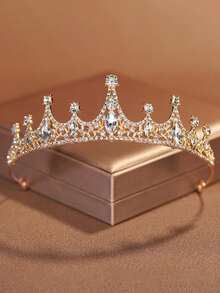 1pc Kids Girls Gorgeous Royal Sparkly Rhinestone Crown Hair Accessory For Birthday Party, Princess Dress-Up, Performance, Theme Park & Photos - Silver - View 5