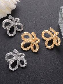 6pcs French Textured Woven Bow Metal Buckle, Gold & Silver Dual Color Detachable Decorative Buckle For Trench Coat, Cardigan, Sweater, DIY Accessories - Multicolor - View 3