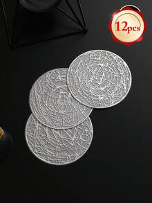 6-24pcs Champagne Gold PVC Hollow Round Carved Placemats, Luxury Table Decor Coasters, Coffee Cup Heat-Insulating Pads, Tabletop Photography Props, Home Dining Table Scratch-Resistant Protective Mats, Wedding Table Decoration, Luxury Home Table Decor Mats - Multicolor - View 22