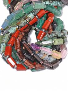 1 Strand 8-11mm Natural Garnet Amazonite Tourmaline Gems Beads Irregular Cylinder Shape Beads For Jewelry Making Diy Bracelet Accessories - Multicolor - View 5