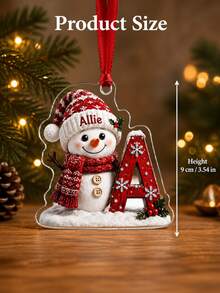1pc Custom Text Snowman With Initial Letter Christmas Hanging Ornament, Knit Hat Scarf Snowman, Snowflake Holly Berry Decor, Personalized Custom Name, Christmas Tree Ornament, Christmas Gift, Custom Souvenir Gift For Family Friends - Multicolor - View 3