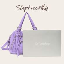 STEPHIECATHY 女款洗水PU仿皮小肩背包 休閒斜挎包 日常通勤上學旅行用 夏季丁香紫 - 紫丁香色 - 查看 10