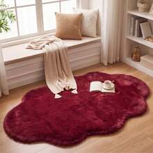 1pc, Washable Non-Slip Burgundy Round Faux Rabbit Fur Decorative Carpet, Machine Washable, Burgundy Faux Rabbit Fur Material, Minimalist Design, Visually Warm, Soft Touch, Suitable For Living Room, Bedroom, Study, Dressing Room, Vanity, Cosmetic Storage And Other Living Spaces, Daily All-Season Style, Carpet, Rug, Carpet Living Room, Kitchen Mat, Carpet For Bedroom, Bathroom Mat, Rug Bedroom, Room Decor, Rugs For Living Room, Hallway Runner, Washable Rug, - Multicolor - View 1