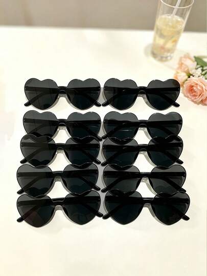1/10 piezas Gafas de fiesta con forma de corazón negro para mujer, gafas vintage de moda sin montura con forma de corazón, adecuadas para fiesta de boda, cumpleaños, regalos de fiesta nupcial, accesorios de moda, gafas de regalo para fiesta