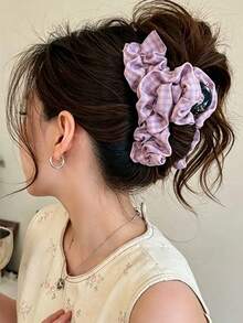 4pcs/1pc Vintage Small Plaid Ruffle Wide Hair Clips, Soft Fabric Non-Slip Hair Claws, Fashionable Women & Girls Daily Casual Hair Accessories - Multicolor - View 11