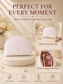3CE Sanxi Jade Light Pink Makeup Bag, Soft Light Pink Fabric, Zipper Closure, Large Capacity, Lightweight And Soft, Multi-Functional Storage, Portable For Commuting, Travel, And Home Use - Pink - View 9