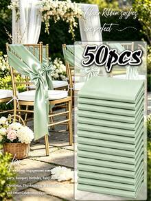 50pcs Satin Chair Sash Bows, Universal Chair Covers Suitable For Wedding Reception, Dining Room, Party, Hotel Events Decoration (5.9 X 102 Inches) - Multicolor - View 19