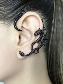 Retro Antique Silver,Gold And Black Dragon Earrings,Gothic Style Surround-Type Non-Piercing Ear Clips,Punkish Cool Halloween Party Decoration Earrings - Multicolor - View 1