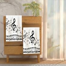 /2/4/6/8/10/12Pcs , Musical Notes Melody,, Text, Holiday Gift, Souvenir, Hand Towel, Head Towel, Body Towel, 16*24 Inches, 2D Flat Printing - Multicolor - View 2