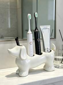 Cute And Simple Dachshund-Shaped Bathroom Storage Box And Toothbrush Holder - Electric Dachshund Toothbrush Holder And Shelf, Toothpaste And Makeup Brush Storage Base, Adorable Storage Base Stand. - Multicolor - View 5
