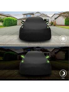 黑銀多尺寸汽車車罩，特殊工藝製作，具備防雨與防曬功能，配有反光條，整體結構堅固，有效防止滲水，高品質防水汽車專用車罩 - 彩色 - 查看 6